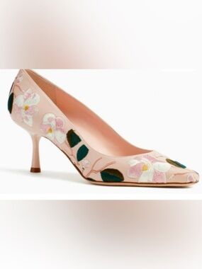 Kate Spade Pink Floral Embroidered Kitten Heel Pump